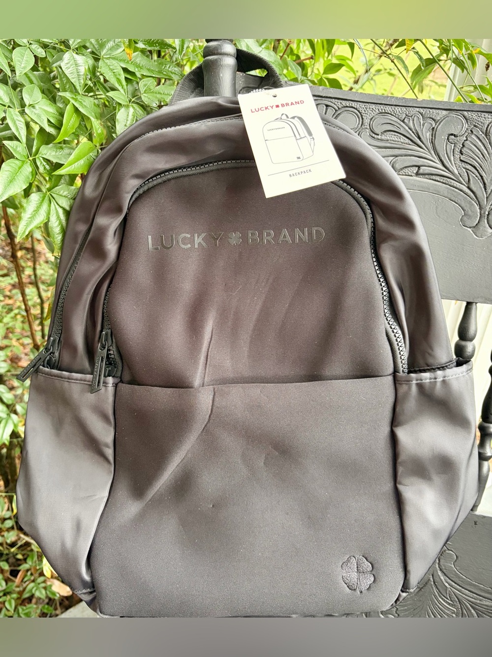 NWT LUCKY BRAND Black Backpack-Multiple Compartments & Two Water Bottle Holders
